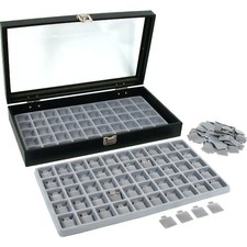 100 14K Gold Puff Earring Cards Display Glass Lid Case