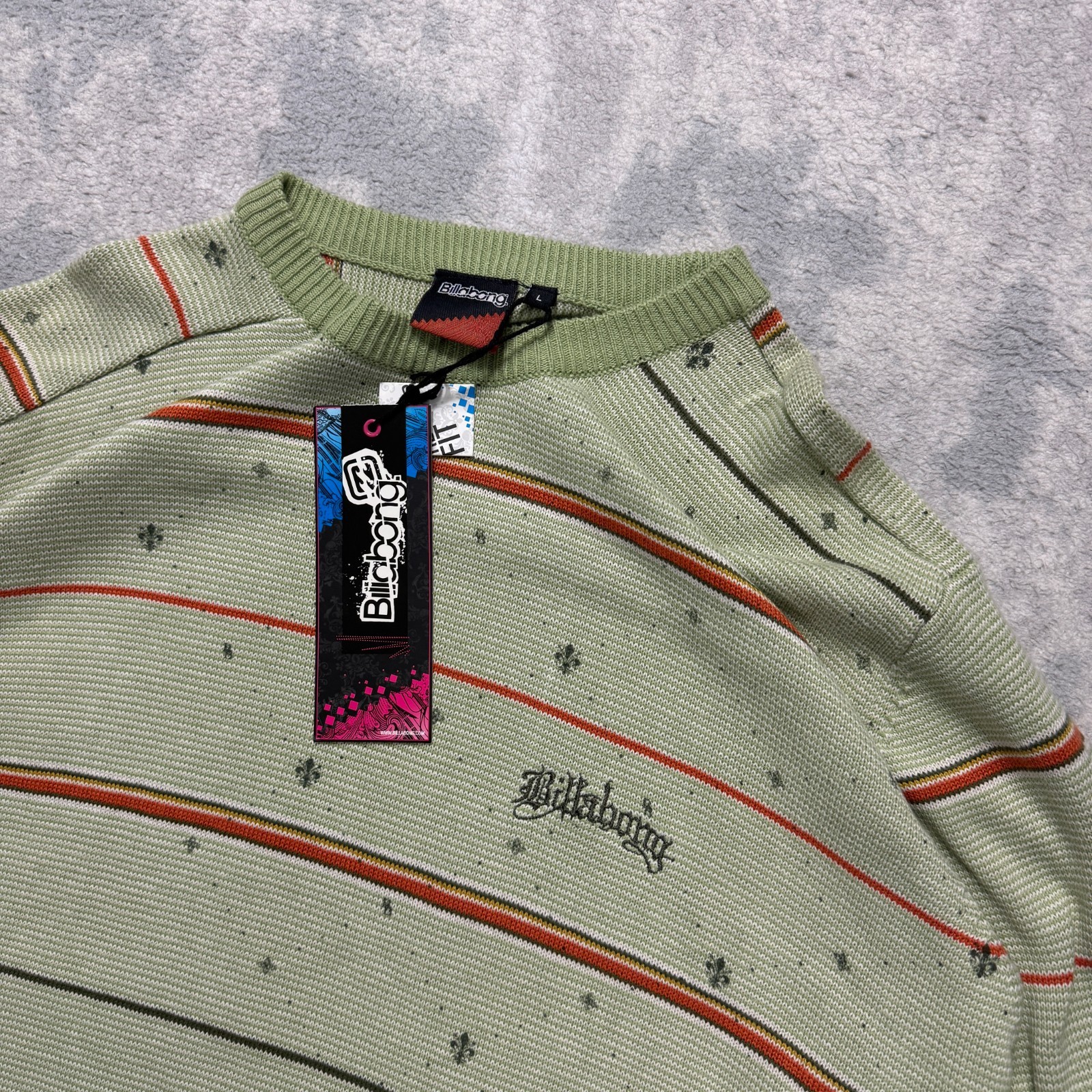 Vintage Billabong ‘Stripper’ 2000’s Y2K Stripe Light Green Large Knitted image 2