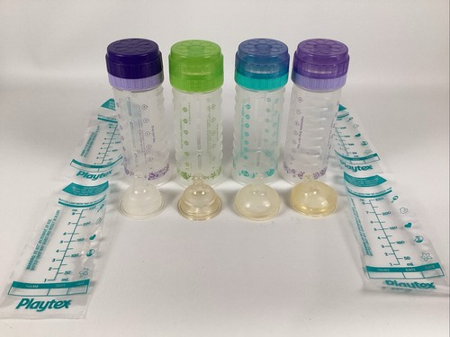 Playtex Baby Nurser Bottles 8 Oz Drop Ins Liners Clear Nipples Lot Vintage 2005