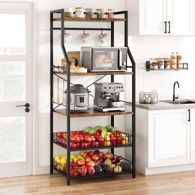 5-Tier Kitchen Bakers Rack with Utility Storage Shelf, Freestanding Microwave Oven Stand Kitchen Spice Rack Shelf Organizer, Brown