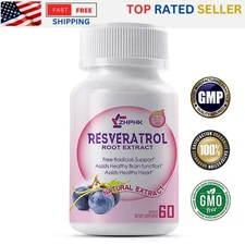 60 Resveratrol Capsules Supplement 1200mg Support Cellular Energy Aging Defense