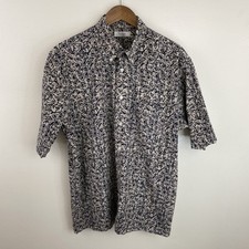 Turnbury Shirt Mens Large Navy Blue  Beige Floral Short Sleeve Button Down