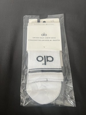 Alo White Half Crew Throwbacks socks (1 Pair) Size Large