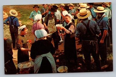 Time Out From Barn Raising Greetings From Dutch Country PA Vintage Postcard