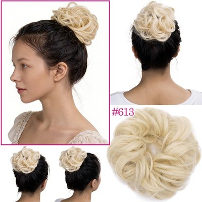 Real Natural Curly Messy Bun Hair Piece Scrunchie Hair Extensions as Human Brown