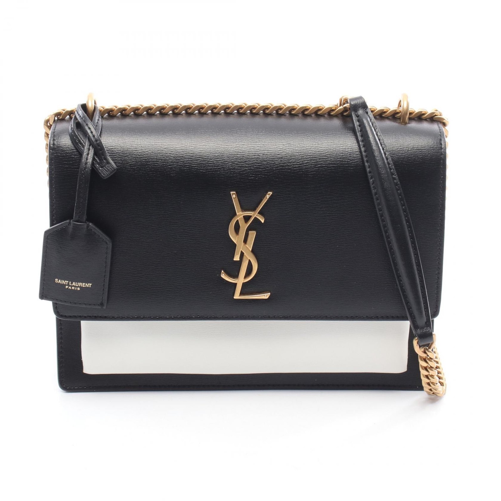 Borsa a tracolla SAINT LAURENT Sunset catena media pelle nero bianco usata