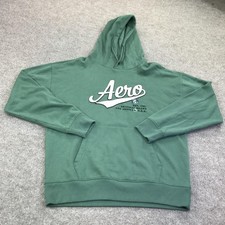 Aeropostale Hoodie Sweatshirt Mens Medium Green Fleece Heritage Aero Pullover