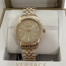 Versace Gold Swiss Made Luxury Analog Round Metal Bracelet Watch in Box