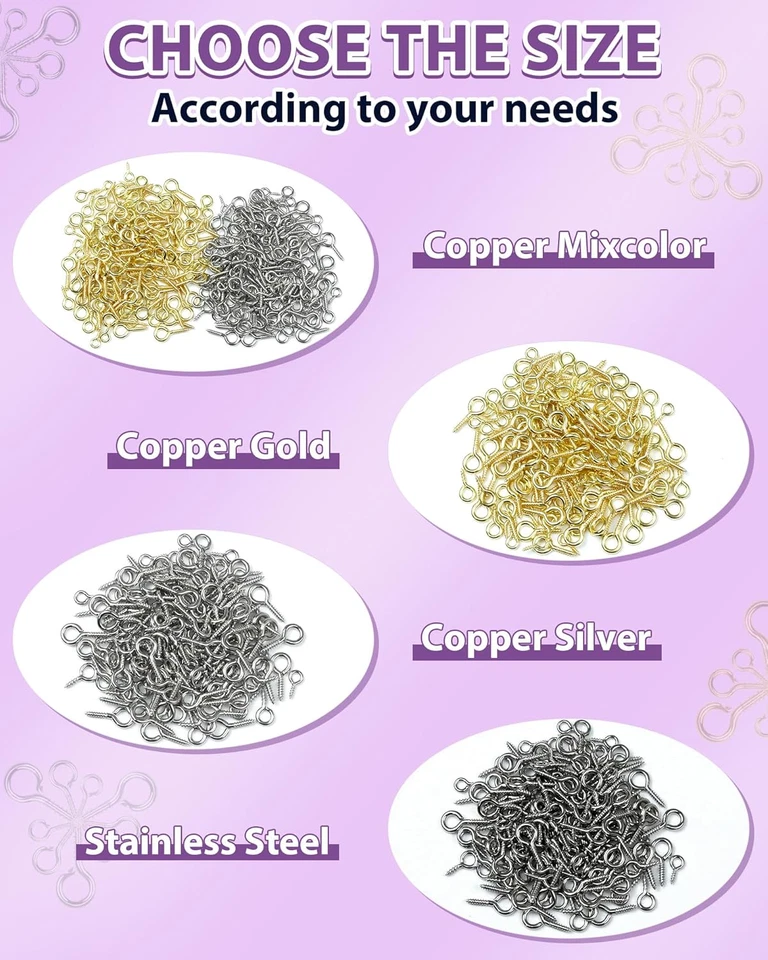 320Pcs Copper Silver Small Screw Eye Pins for Jewelry Making & DIY Crafts, Mini - Imagem 4 de 4