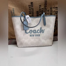 Coach New York Women's Tote Bag - Cream and Blue