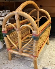 Vintage 1970s Magazine Or Vinyl Album Rack Bamboo Rattan Wicker Boho 18"X16"X12"