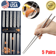 5Pairs Premium Reusable Metal Stainless Steel Chopsticks Lightweight Chop Sticks