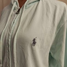 Y2K Ralph Lauren Pony Logo Sweatshirt Hoodie Zip Front Women Sz Small Coastal
