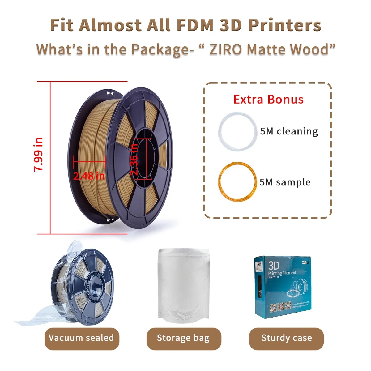 Filament PLA Mat 1.75mm pour Imprimante 3D 1 kg Acide Polylactique