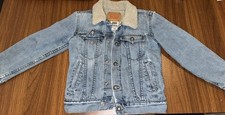 Levi  s Denim Trucker Jacket Youth Sz 6 5-6 Yrs Blue Sherpa Lined Snap Up Vintage