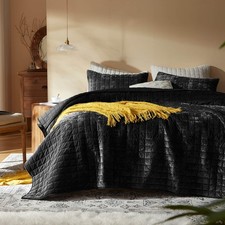 LEAONME Velvet Quilt King Size-98''x106'', 98''x106'' , Black-square