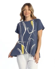 Jess & Jane Short-Sleeve Cotton Slub Weekend Top - WK3 (Large, Willow Cobalt)