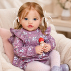 Victoire - Poupée reborn toddler aux couettes dorées, robe violette florale, den
