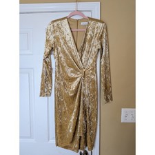 Calvin Klein Gold Crushed Velvet Wrap Dress Knot Front Cocktail Dress Size 6