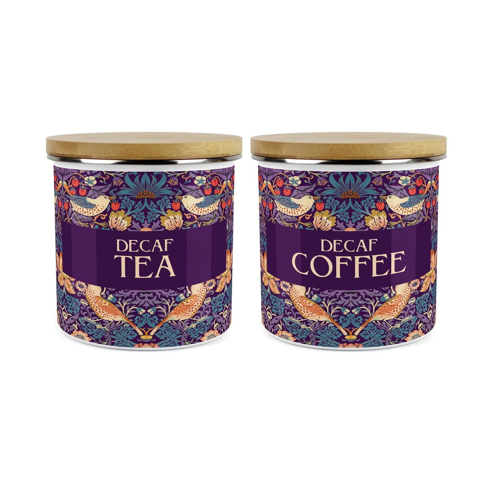 Purple Strawberry Thief Decaf Tea & Decaf Coffee Canister Set - Kitchen Gifts