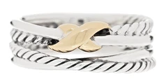 Pre-owned David Yurman Sterling Silver Yellow Gold 6mm X Crossover Ring 7.5