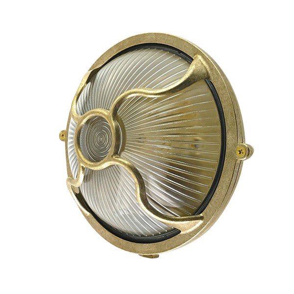 Kellerlampe Messing Glas Rund D: 17,5 Cm IP64 In E27 Maritim Wand Leuchte AußEn-image