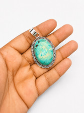 Natural Turquoise Pendant 925 Sterling Silver Oval Handmade Fine Jewelry Gift