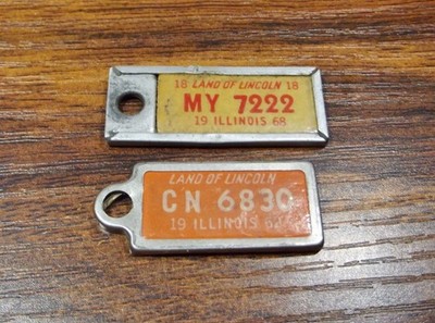 Vintage 1962, 1968 Pair of Illinois DAV Mini Car License Plate Key Tags