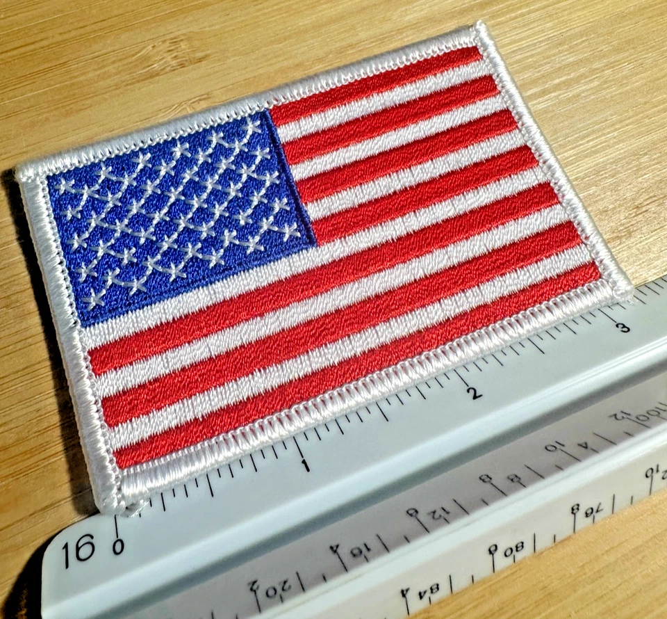 American Flag USA Embroidered Patch Iron-on/Sew-on White Bdr Banner Shoulder 3x2 - Image 3 of 4
