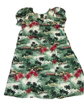 Blue Hawaii Muumuu Dress Womens Large Green Scenic Floral Print Cotton Vintage