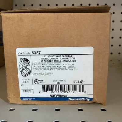 Thomas & Betts 5357 2'' 90° LiquidTight Flexible Metal Connector Insulated - New