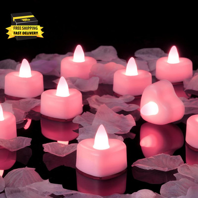 1000 Pieces Pink Artificial Rose Petals with 12 Pink Heart LED Tea Lights, Rose