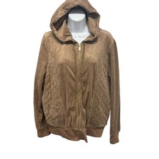 Calvin Klein Womens Morel Heather Brown Velour Quilted Zip Up Hoodie Large NEW