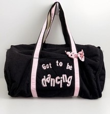 Ballet  Got To Be Dancing  Black Velour Pink Ribbon Trim Dance Girls Duffle Bag