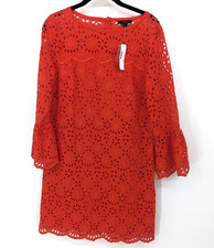 J Crew Dress Womens 4 Orange Bell Sleeve Eyelet Lace Floral Shift NWT