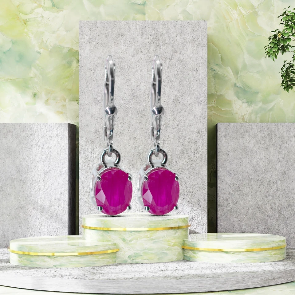 Handmade Natural Indian Ruby 925 Sterling Silver Earring Jewelry Gift - Image 2 of 3