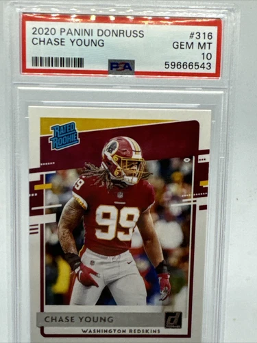 2020 PANINI DONRUSS #316 CHASE YOUNG PSA 10 GEM MINT RATED ROOKIE RC COMMANDERS