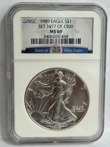 1989 American Silver Eagle NGC MS69  Set Label #448