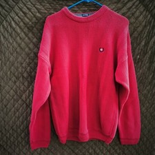 CHAPS Ralph Lauren Red Sweater Men's LARGE L Hand Framed Crewneck 100 Cotton