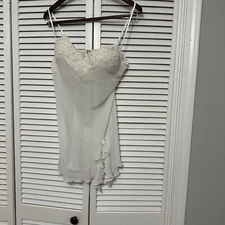 Linea Donatella Sheer White Beaded Chemise Lingerie Babydoll Sz L Honeymoon