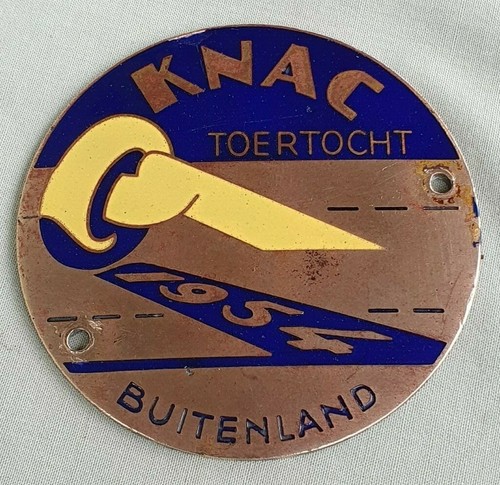 Vintage 1954 KNAC Toertocht Buitenland Brass Enamel Car Grille Badge - Picture 2 of 5