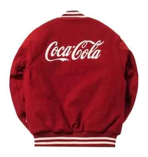 Coca-Cola All Red Wool Bomber Vintage Varsity Jacket Men's