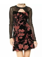 BCBGeneration Women's Velvet Mesh Floral Fit and Flare Dress Sz 8 NAQ65M83 $138 