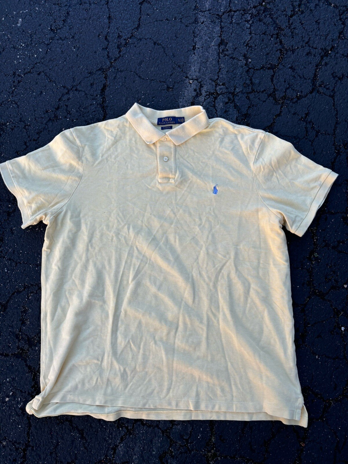 Polo Ralph Lauren Mens Yellow Classic Fit Button Polo Short Sleeve Size XL