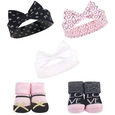 Hudson Baby Infant Girl Headband and Socks Set 5pk, Love, 0-9 Months