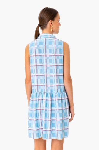 TUCKERNUCK Westport Trellis Sleeveless Hayes Shirt Dress Blue Plaid Size Large - Picture 13 of 15