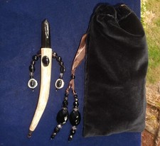Smoky Quartz Crystal Onyx Cruelty Free Deer Antler Wand w/ Gemstone Beads Wiccan