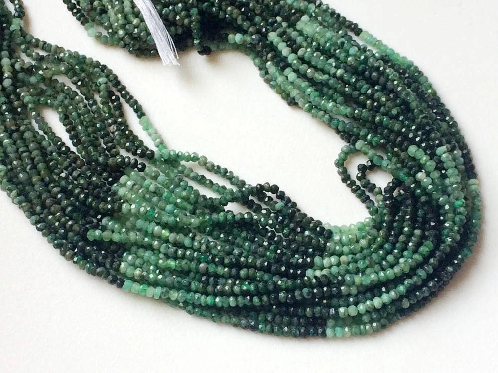 4.5 5mm Emerald Faceted Rondelles Shaded Green Emerald Beads