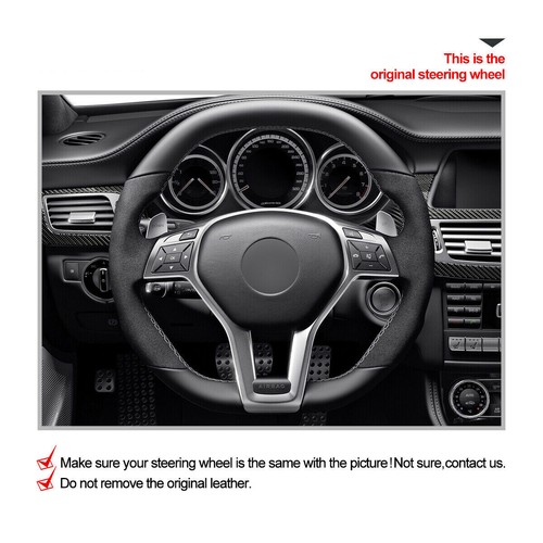 DIY Custom Hand Stitch Black Suede Steering Wheel Cover For Benz C63 C117 C218 R - Picture 2 of 8