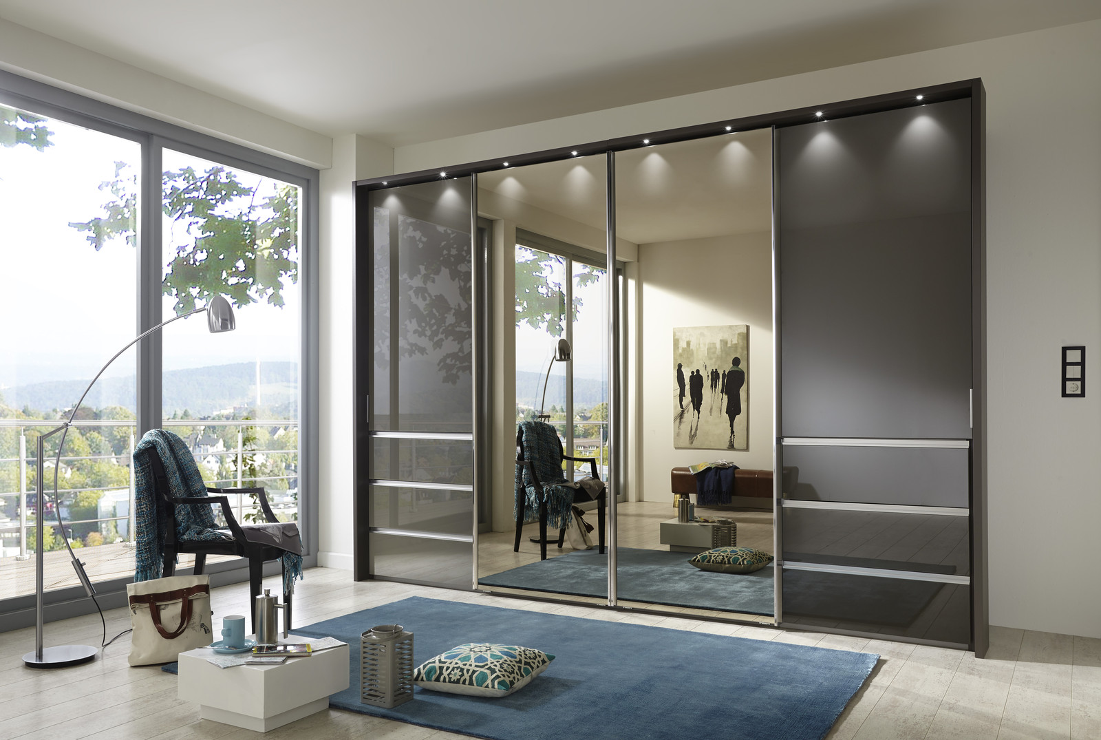 Wiemann German Boston 244cm Wardrobe Bedroom Havana Grey White